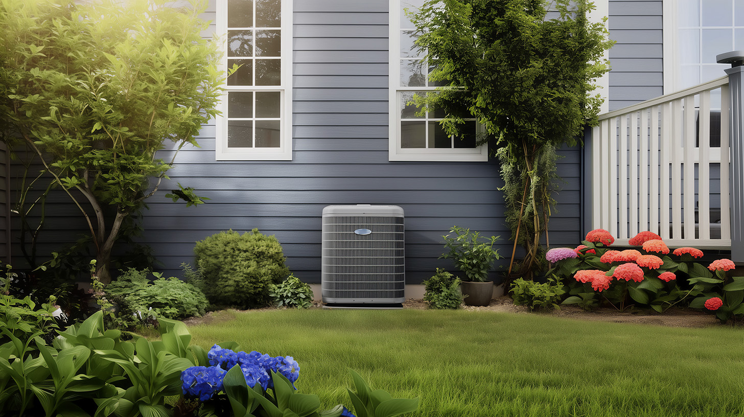 A Carrier air conditioning unit in garden.1456