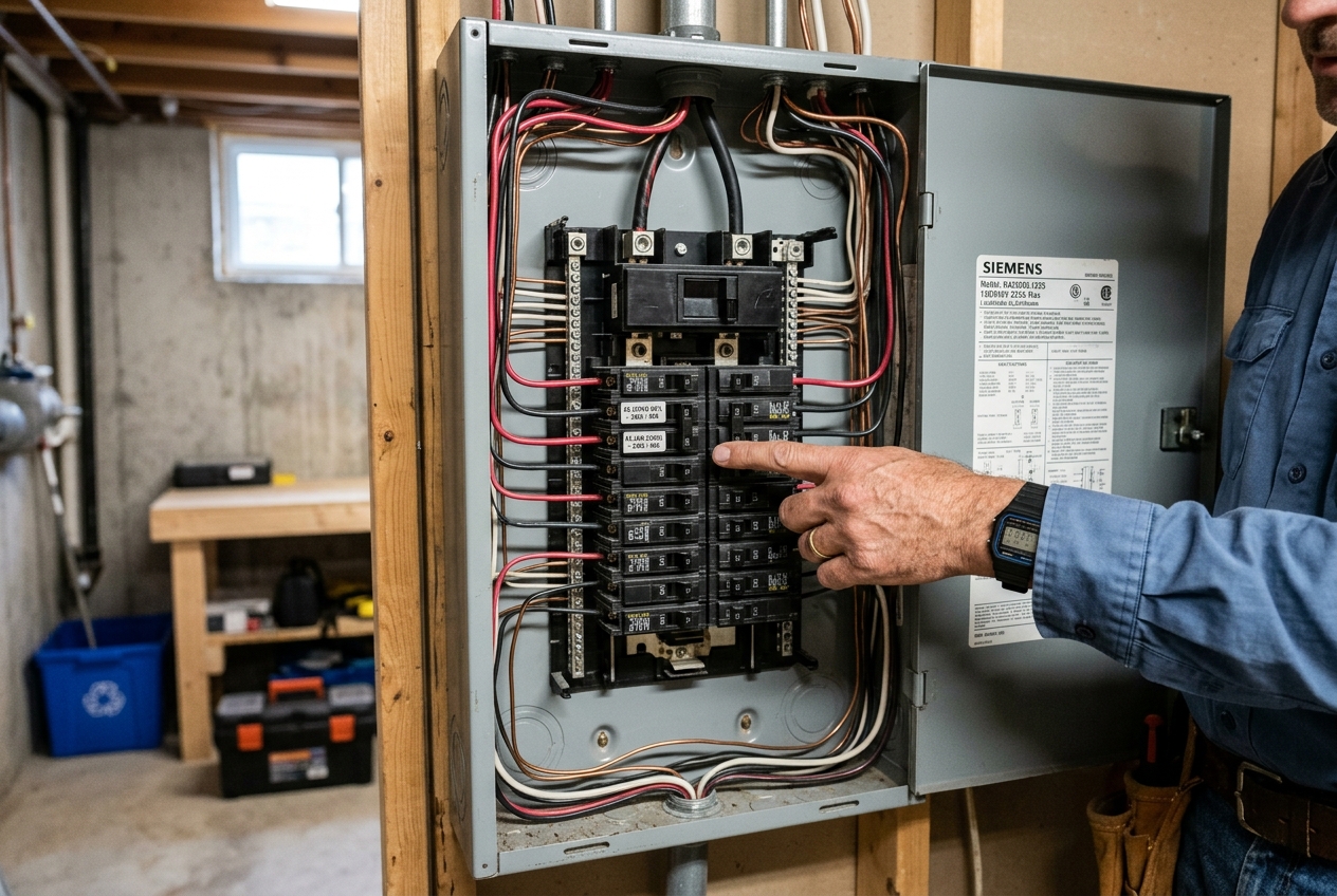 Electrical panel with dedicated AC circuit breaker