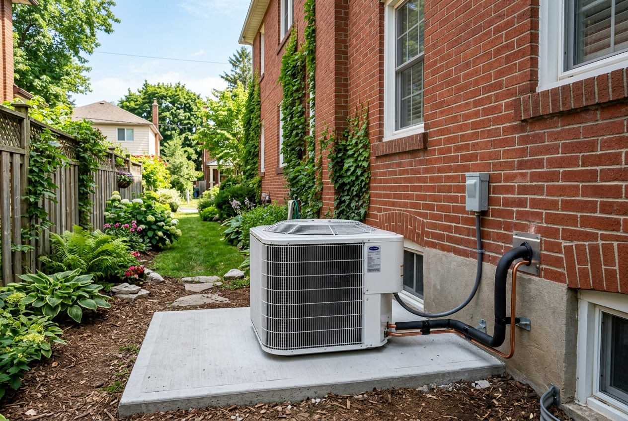 12 new ac condenser brick house